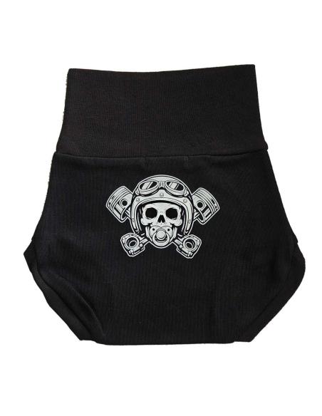 Culote Bebé Motard Caveira com Pistões | Cobre-fralda Biker