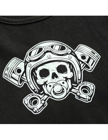 Babete Bebé Motard Caveira Pistões | Babete Biker Algodão