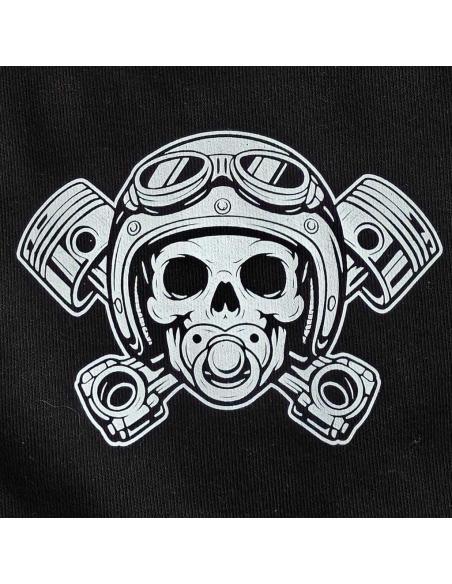Babete Bebé Motard Caveira Pistões | Babete Biker Algodão