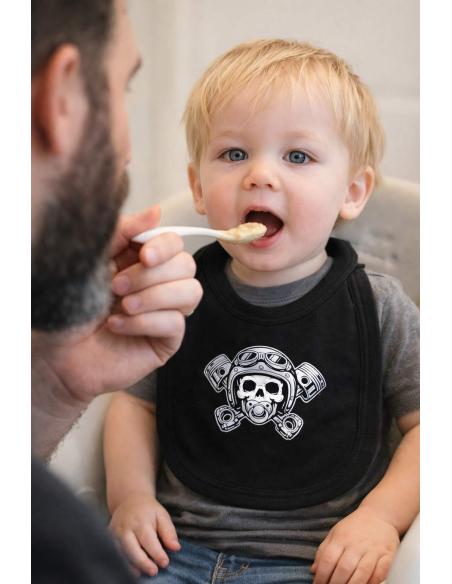 Baby Biker Bib Skull Pistons | Biker Cotton Bib