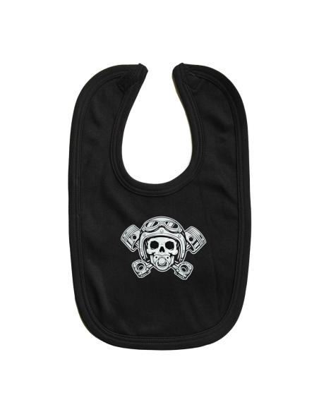 Bavaglino Bebè Motociclista Teschio Pistoni Velcro | Bavaglino Biker