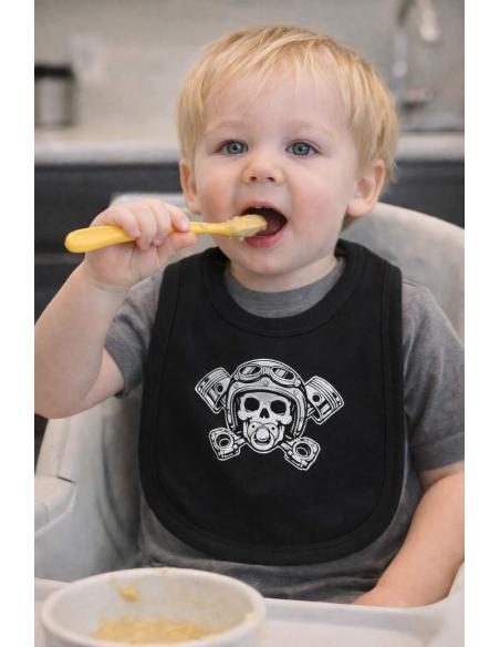 Baby Biker Bib Skull Pistons Velcro | Biker Bib