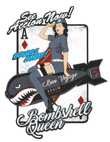Calca UV Bombshell Queen 75 mm estilo pin-up aviation | Iguana Custom