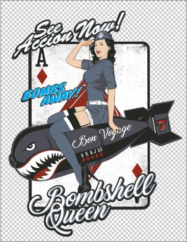Calca UV Bombshell Queen 75 mm estilo pin-up aviation | Iguana Custom