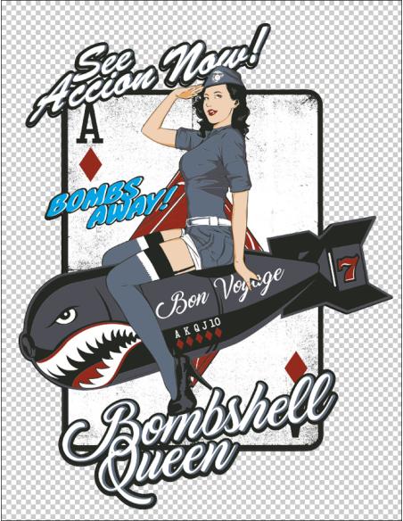 Calca UV Bombshell Queen 75 mm estilo pin-up aviation | Iguana Custom