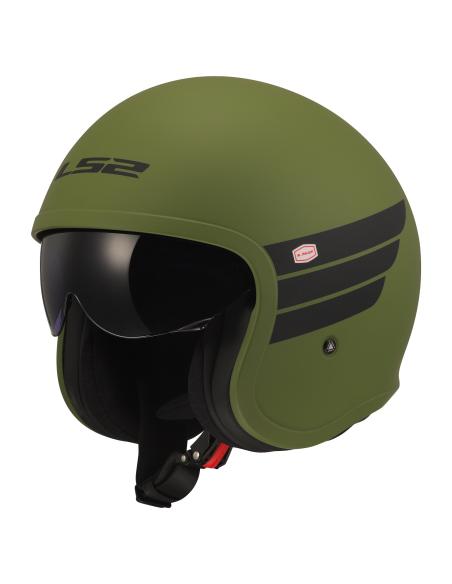 Jet Helmet LS2 Spitfire II Retro Military Green | Sun Visor and KPA | ECE 22.06