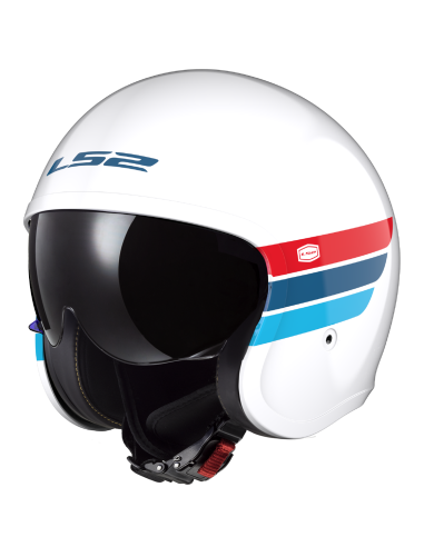 Capacete Jet LS2 Spitfire II Retro branco | Viseira Solar e KPA | ECE 22.06
