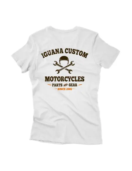 Camiseta Feminina Branca Iguana Custom Biker