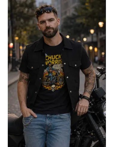BLACK DENIM MOTORCYCLE VEST WITH COLLAR BY ICC
