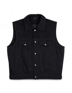 Acquista Gilet Motociclista in Tessuto Jeans Nero con Colletto By Icc a Prezzo Scontato