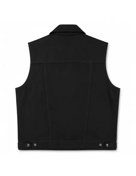 BLACK DENIM MOTORCYCLE VEST WITH COLLAR BY ICC