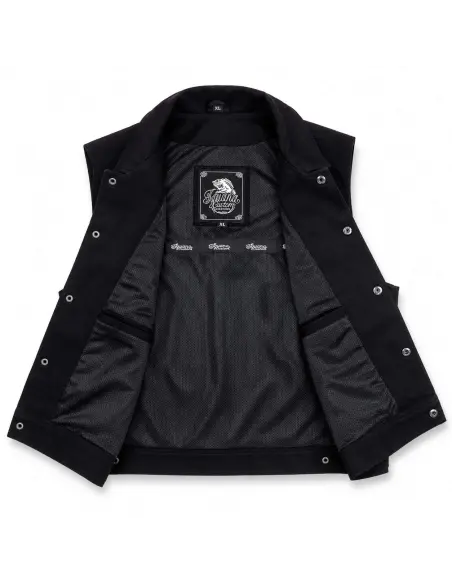 BLACK DENIM MOTORCYCLE VEST WITH COLLAR BY ICC