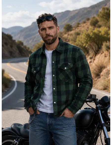 Green Lumberjack Biker Shirt AA with Kevlar | Iguana Custom