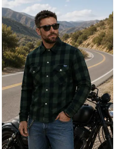 Green Lumberjack Biker Shirt AA with Kevlar | Iguana Custom