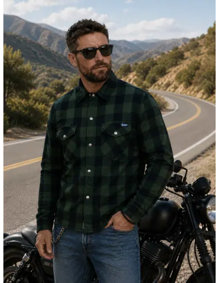 Camicia da Motociclista Boscaiolo Verde AA con Kevlar | Iguana Custom