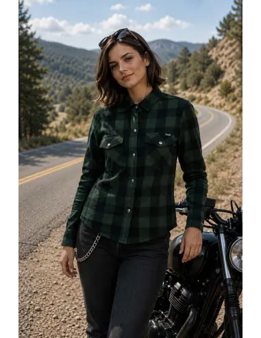 Women's Biker Shirt Green AA with Kevlar | Iguana Custom