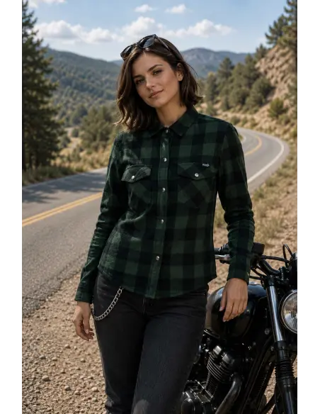 Women's Biker Shirt Green AA with Kevlar | Iguana Custom