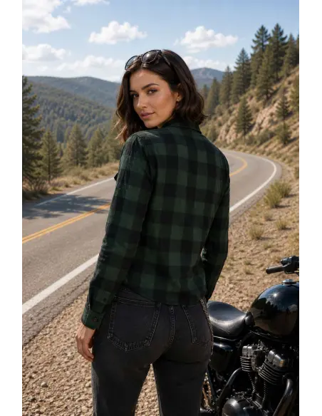 Women's Biker Shirt Green AA with Kevlar | Iguana Custom