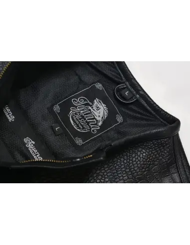 Black Denim Biker Vest and Croc Leather | Iguana Custom