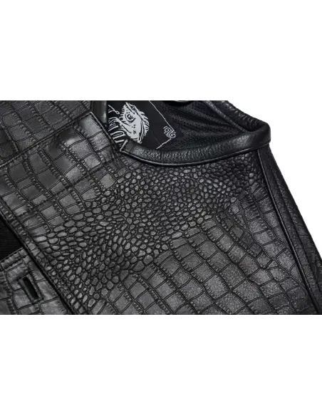 Gilet Motard Denim Noir et Cuir Croco | Iguana Custom