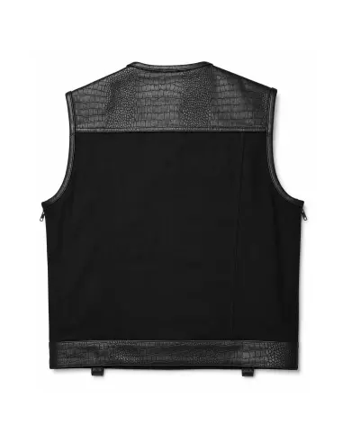 Black Denim Biker Vest and Croc Leather | Iguana Custom