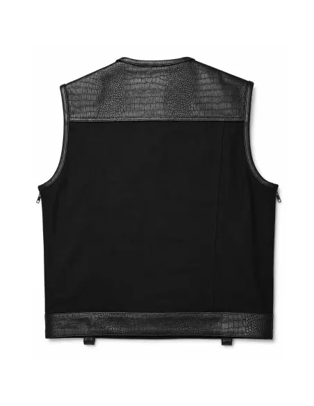 Gilet da Motociclista in Denim Nero e Pelle Croc | Iguana Custom