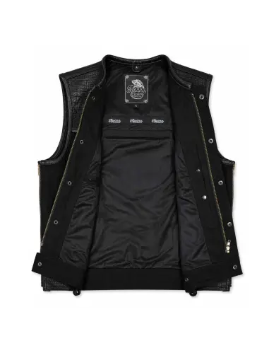 Gilet da Motociclista in Denim Nero e Pelle Croc | Iguana Custom