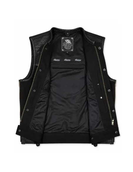 Black Denim Biker Vest and Croc Leather | Iguana Custom
