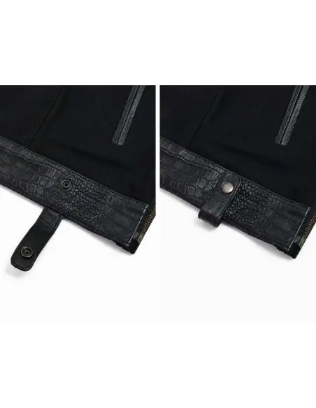 Gilet da Motociclista in Denim Nero e Pelle Croc | Iguana Custom