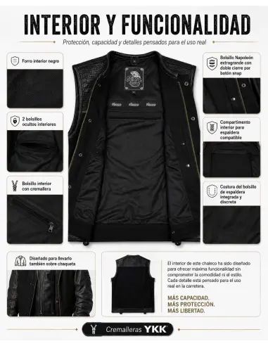 Gilet da Motociclista in Denim Nero e Pelle Croc | Iguana Custom