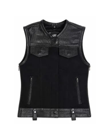 Women's Biker Vest Black Denim and Croc Leather | Iguana Custom
