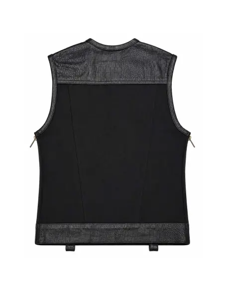 Gilet da Motociclista Donna Denim Nero e Pelle Croc | Iguana Custom