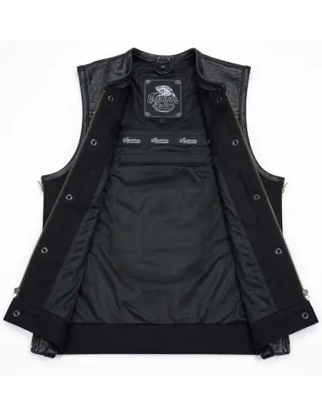 Gilet da Motociclista Donna Denim Nero e Pelle Croc | Iguana Custom