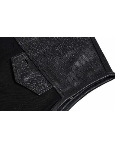 Colete Motard Mulher Ganga Preto e Pele Croc | Iguana Custom