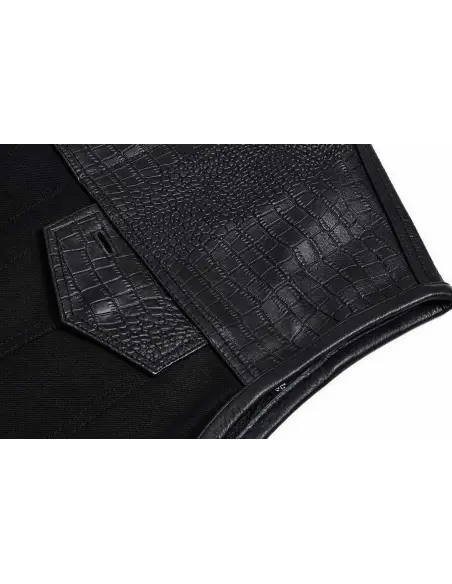 Women's Biker Vest Black Denim and Croc Leather | Iguana Custom