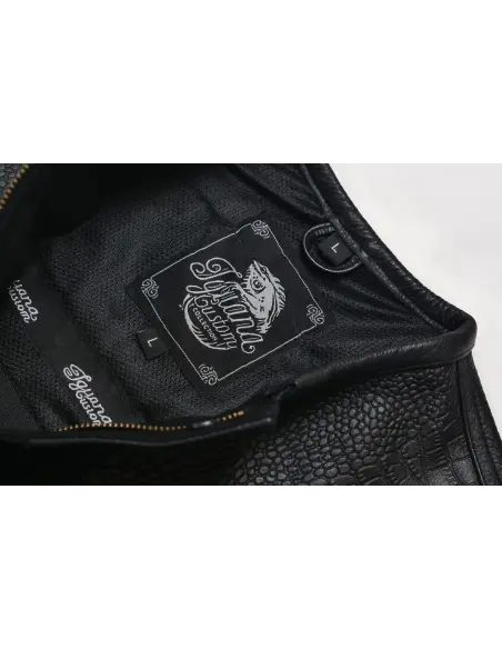 Colete Motard Mulher Ganga Preto e Pele Croc | Iguana Custom
