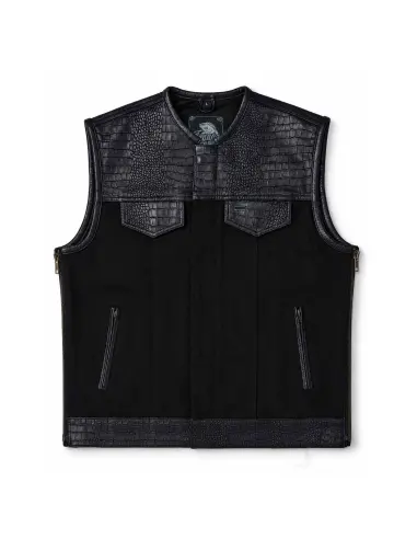 Gilet Motard Denim Noir et Cuir Croco | Iguana Custom