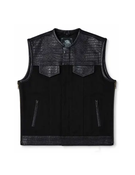 Colete Motard Ganga Preto e Pele Croc | Iguana Custom