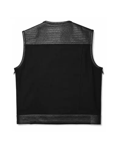 Gilet Motard Denim Noir et Cuir Croco | Iguana Custom