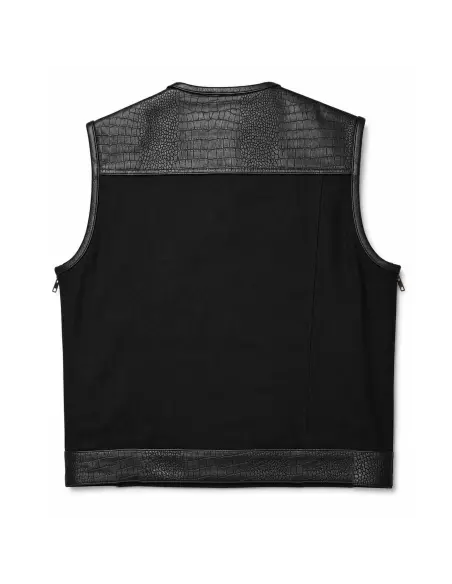 Gilet da Motociclista in Denim Nero e Pelle Croc | Iguana Custom