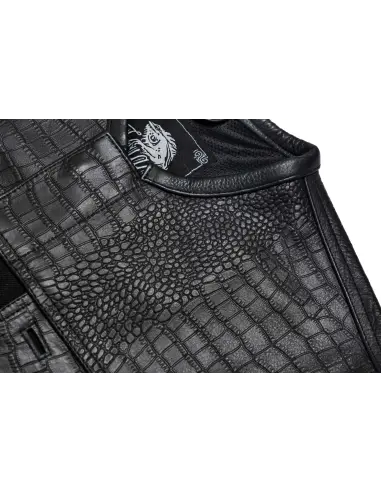 Gilet Motard Denim Noir et Cuir Croco | Iguana Custom