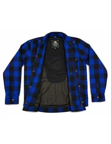 Chemise de Moto Bleue Style Bûcheron Certifiée AA avec Renforts en Kevlar | Iguana Custom