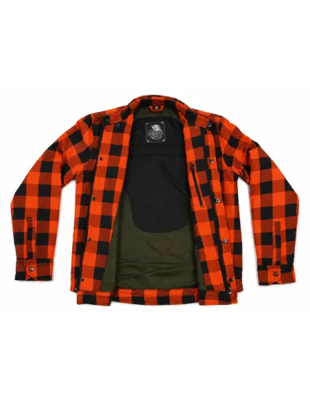 Acquista Camicia da Boscaiolo Femminile Arancione per Moto Certificata AA con Kevlar | Iguana Custom