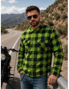 Acquista Camicia da Motociclista Alta Visibilità Verde Lime Certificata AA con Kevlar | Iguana Custom 2