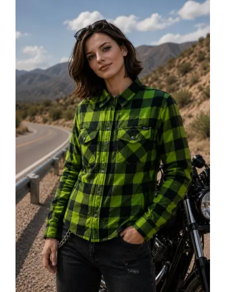 Women's High-Visibility Lime Green Motorcycle Shirt AA-Certified with Kevlar | Iguana Custom