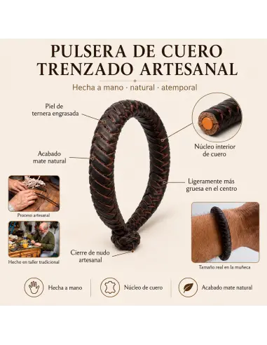 PULSERA DE CUERO TRENZADO ARTESANAL CUERO TERNERA ENGRASADA - IGUANA CUSTOM