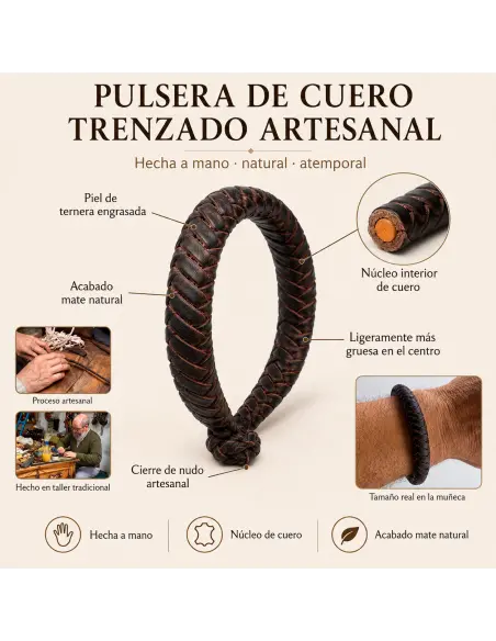 PULSERA DE CUERO TRENZADO ARTESANAL CUERO TERNERA ENGRASADA - IGUANA CUSTOM