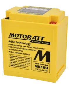 Batería Motobatt MB10U AGM QUADFLEX 12V 14.5Ah para motos
