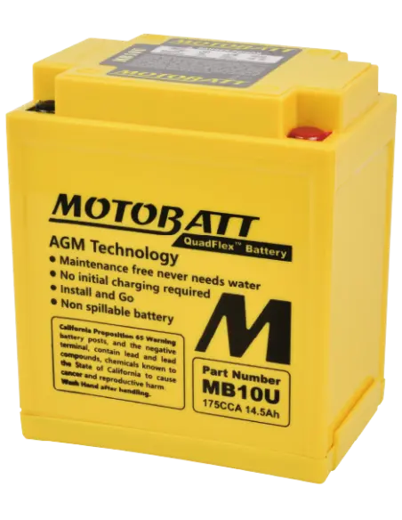 Batería Motobatt MB10U AGM QUADFLEX 12V 14.5Ah para motos