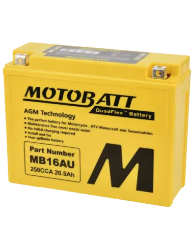 Motobatt MB16AU AGM QUADFLEX 12V 20.5Ah Motorcycle Battery